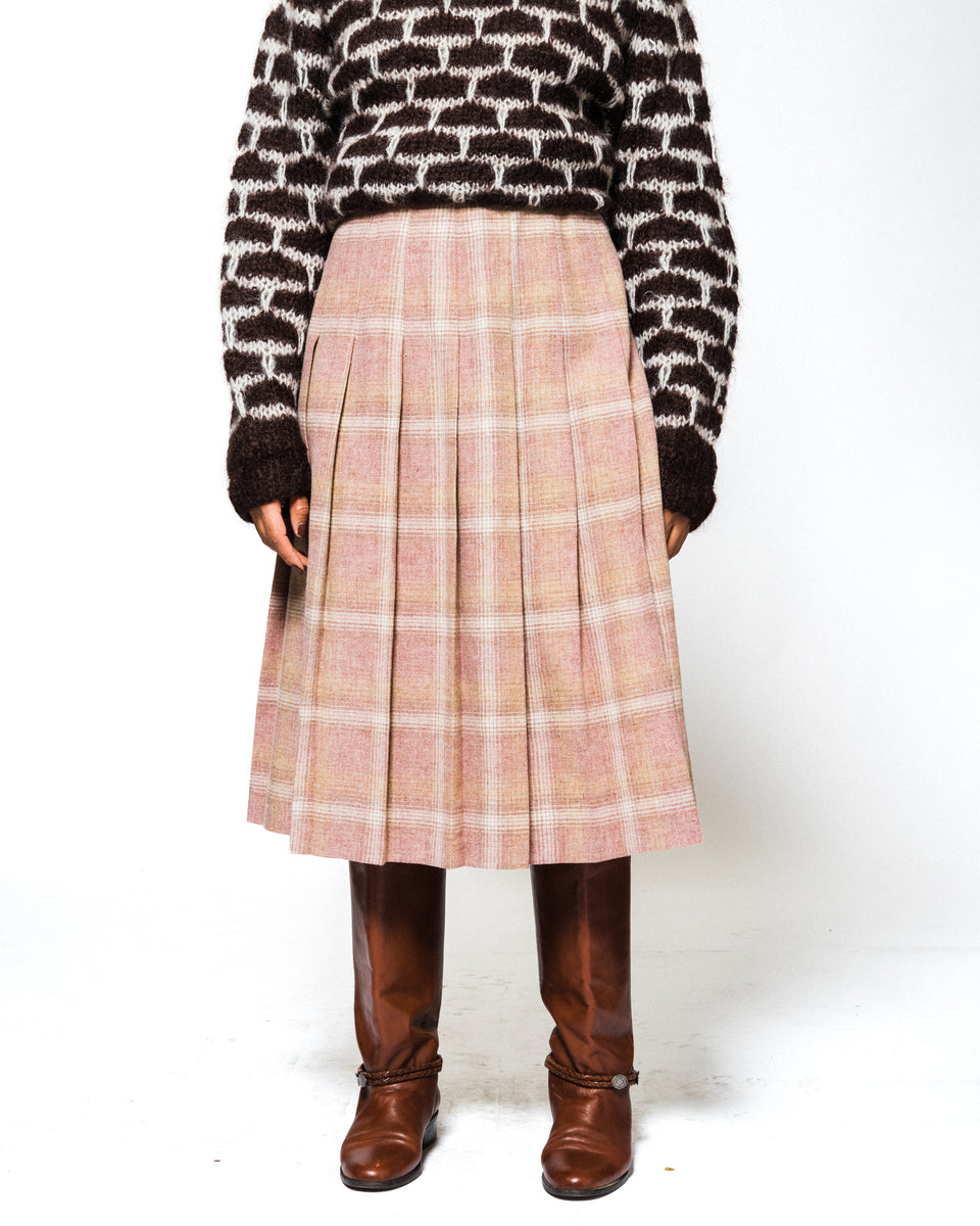 Pink plaid wool clearance skirt